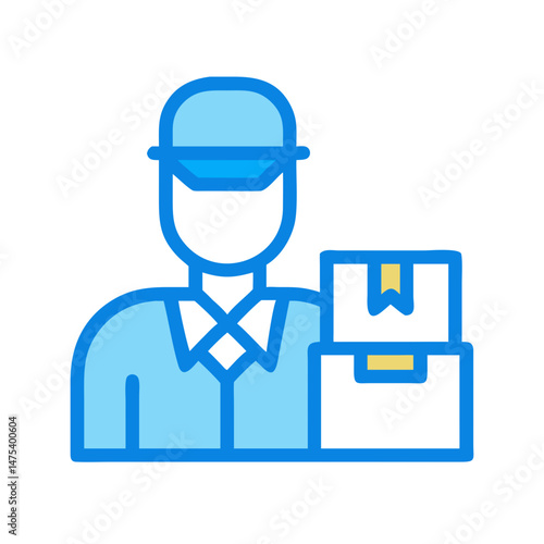 Delivery man carrying packages, last mile service icon