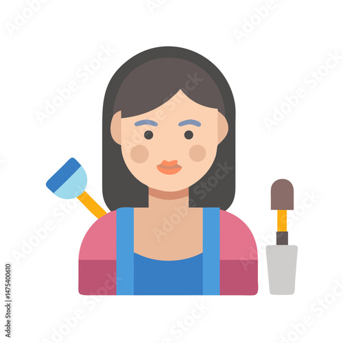Cosmetician with applicator tools in black background illustration