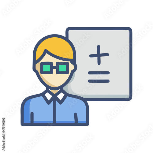 Teacher with Math sign on white board icon