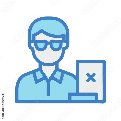 Denied application icon, man with rejected document illustration