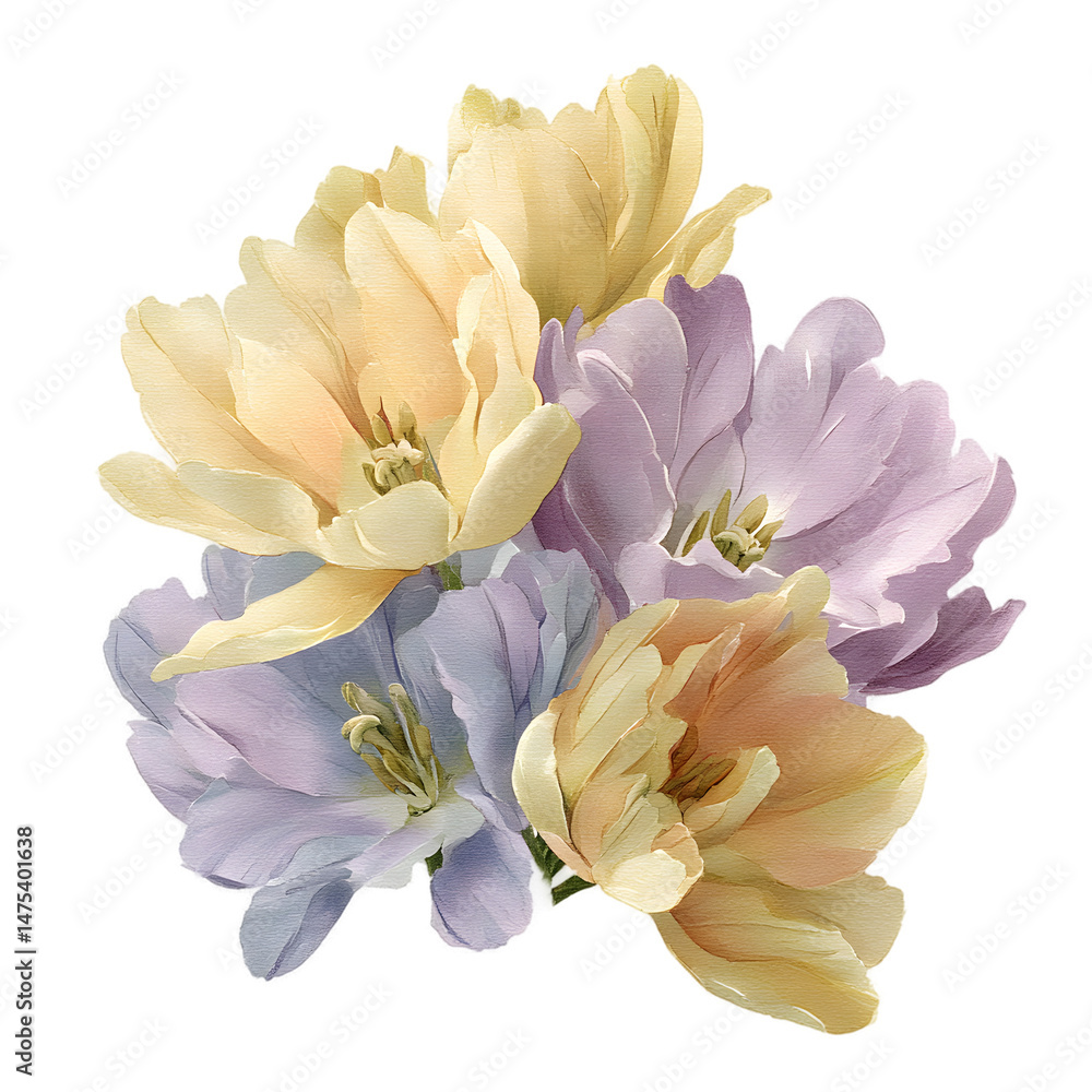 Fototapeta premium Elegant Pastel Tulips Bouquet Soft Floral Illustration