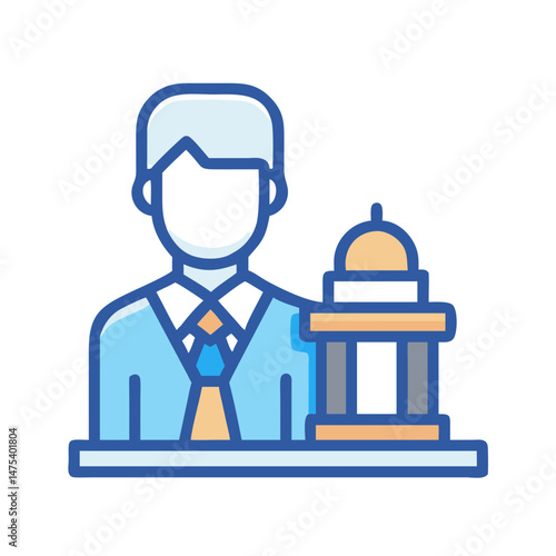 Lawyer with courthouse model, legal concept illustration icon