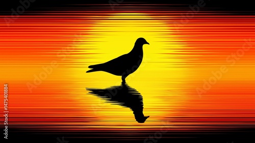 Silhouette of a Dove: A serene silhouette of a lone dove stands elegantly against the fiery hues of a sunset, a poignant visual of peace and contemplation.