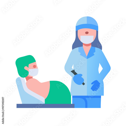 Pregnant Woman and Doctor in Medical Checkup Illustration
