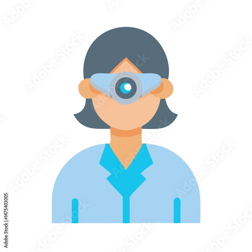 Ophthalmologist icon wearing head mirror on black background