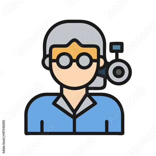 Eye Doctor Icon, Female Optometrist with Head Mirror
