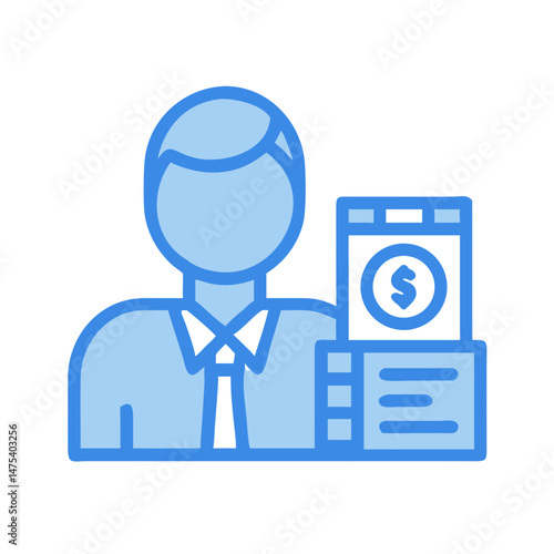 Financial advisor icon, businessman with dollar document, accounting