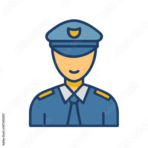 Isolated vector illustration of a blue police officer
