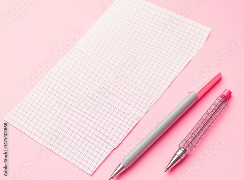 Wallpaper Mural Grid Paper and Pens on Pink Background Torontodigital.ca