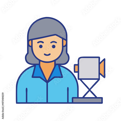 Female filmmaker illustration with a camera, film industry