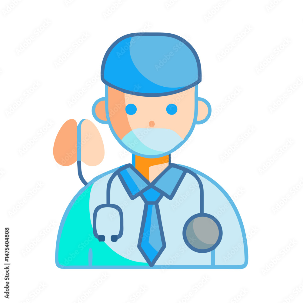 Cartoon Doctor Icon with Stethoscope and Medical Cap Cartoon Doctor Icon with Stethoscope and Medical Cap