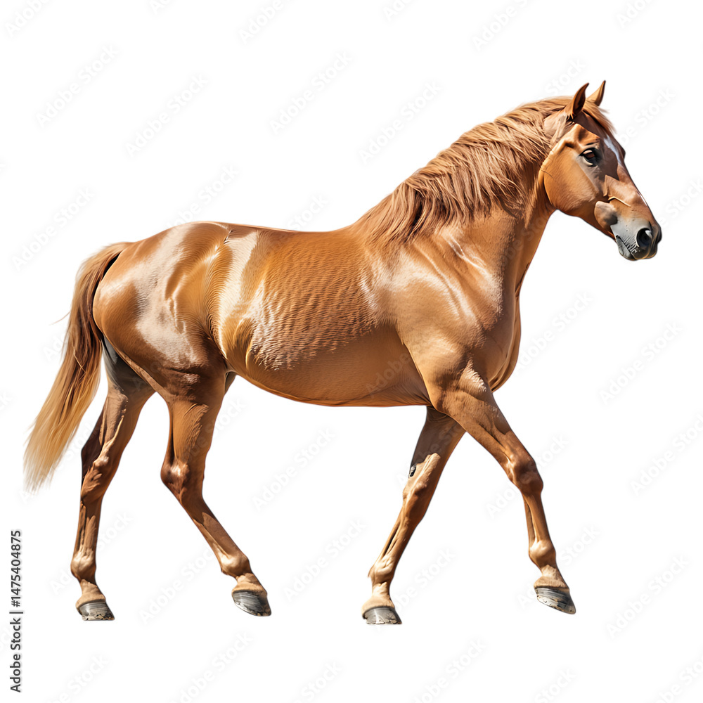 Naklejka premium Chestnut horse walking, isolated on black background