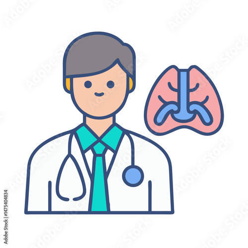 Doctor with Lungs Illustration on Black Background Stock Photo