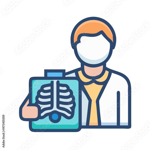 Cartoon Doctor Holding X-Ray of Chest Image