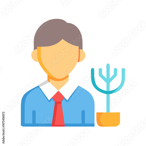 Man next to candelabra flat icon illustration