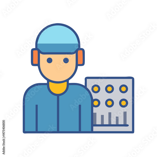 Technician with control panel vector illustration icon