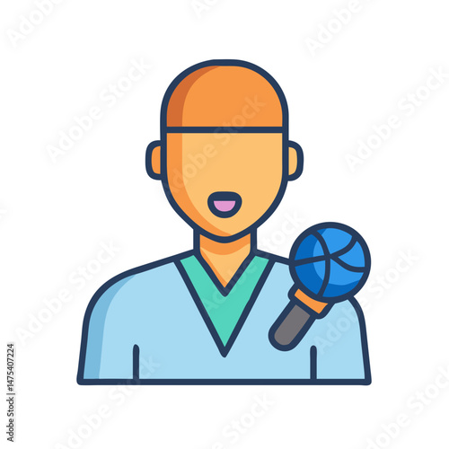 Basketball commentator icon, sports broadcasting vector illustration.