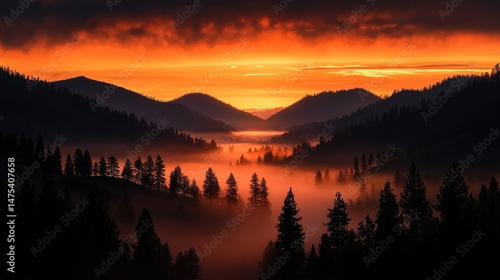 Fototapeta premium A beautiful scenic landscape of mountains with morning fog