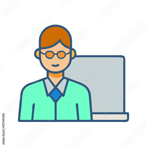 Teacher cartoon character with computer illustration on black