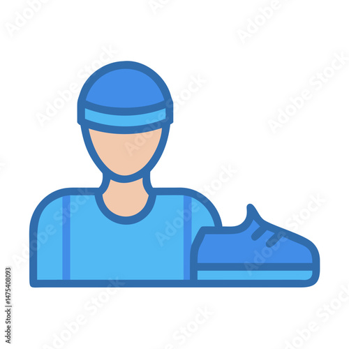 Shoe Repair Technician Icon, Blue and Black Background