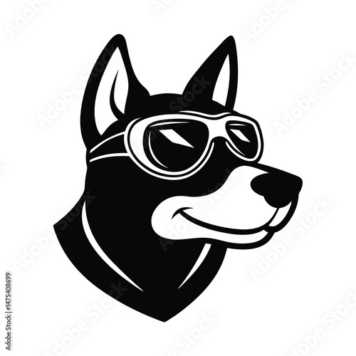 dog head with aviator sunglasses vector silhouette