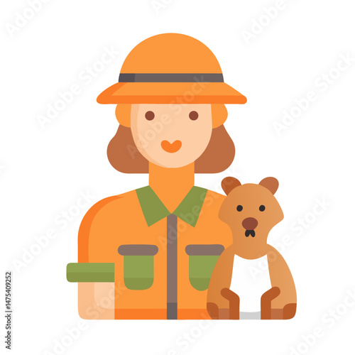 Cartoon zoologist with a bear cub illustration