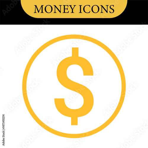 Money dollar icon symbol Coin icon logo in flat style. Vector element. Business icons, financial icons, enrichment, dollar, currency. Illustration of dollar, marketing
