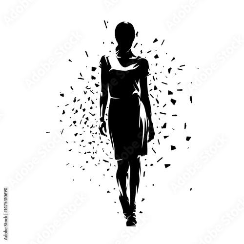Fashion model. Business woman silhouette, isolated vector illustration of walking woman with distortion effect
