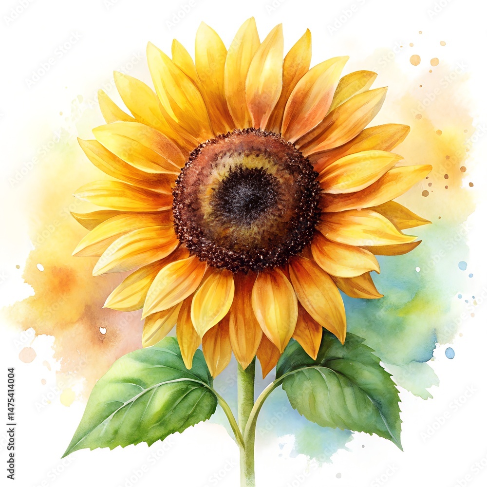 Obraz premium single sunflower in watercolor style on clean white