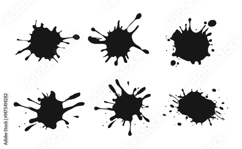 Abstract black ink splash isolated on white. Grunge paint splatter, urban ink blot for posters, T-shirt prints, digital artwork, messy drop texture, vector illustration for design projects.