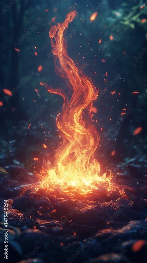 Dynamic fire element in natural forest setting Dynamic fire element in natural forest setting