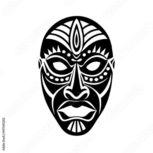 Intricate tribal mask design with detailed geometric and symbolic elements