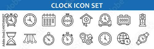 Clock time icon set vector illustration featuring alarm clock stopwatch calendar and timer design