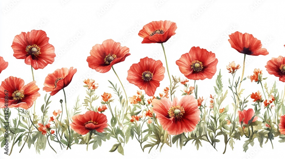 Fototapeta premium Vibrant Poppy Summer Background Seamless Floral Pattern