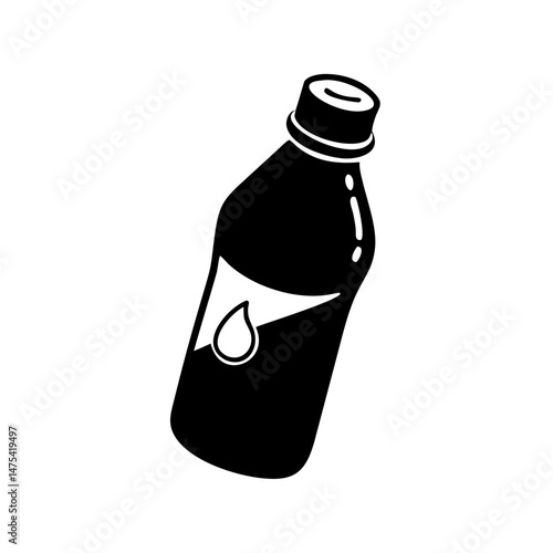 Stylized Illustration of a Water Bottle with a Drop Logo in Black