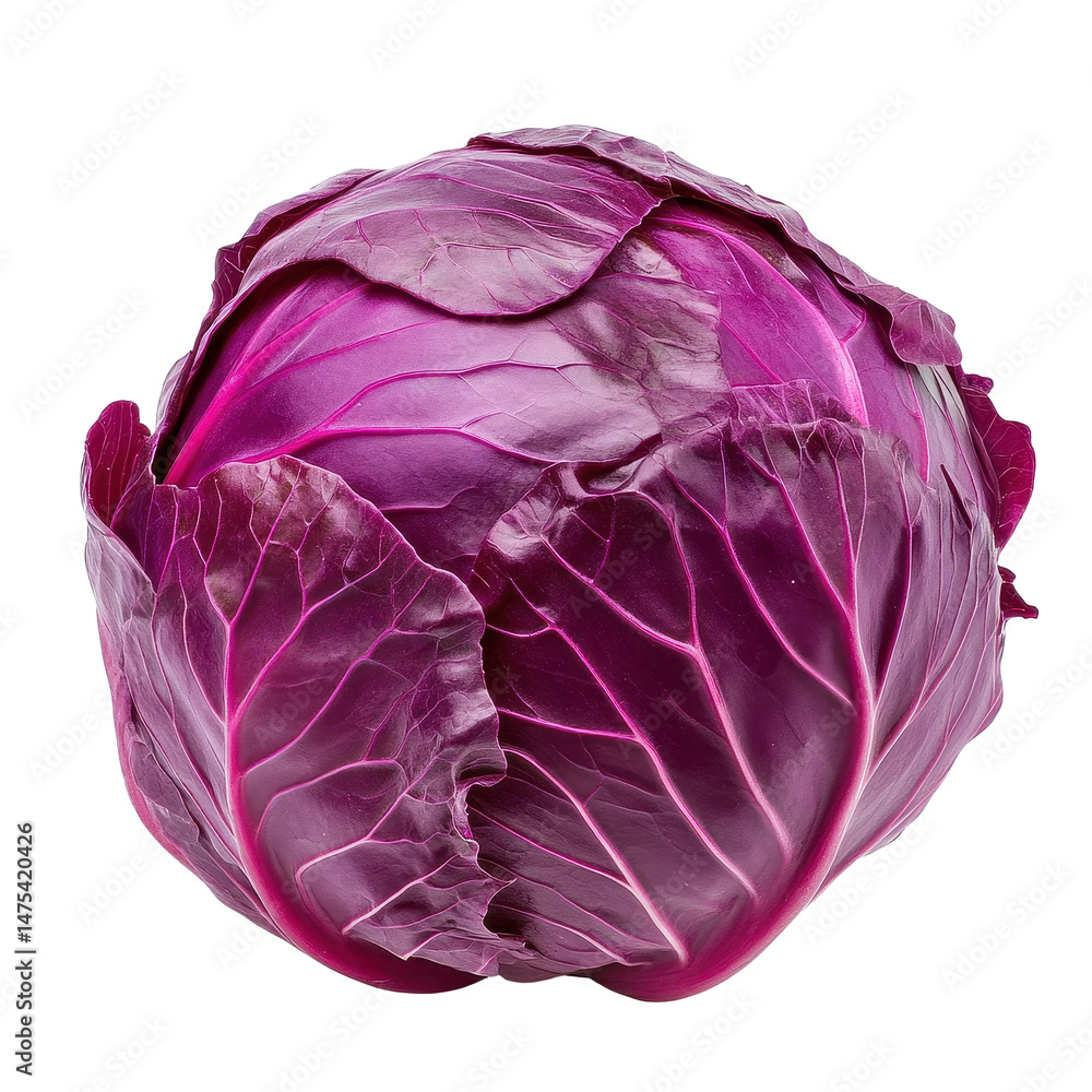 Obraz premium Fresh purple cabbage isolated on a clean Transparent background for culinary and health focused uses, purple cabbage isolated on PNG background