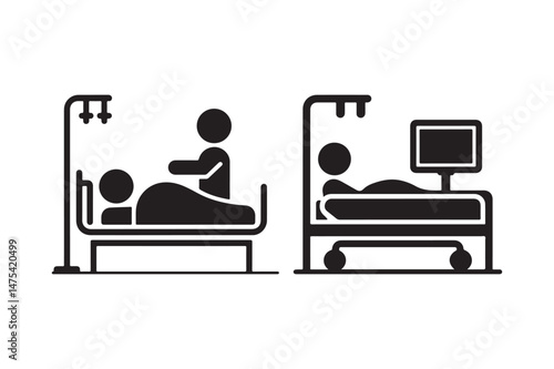 Hospital Bed Icon Patient Medical Care Silhouette Vector for Health and Emergency Graphics
