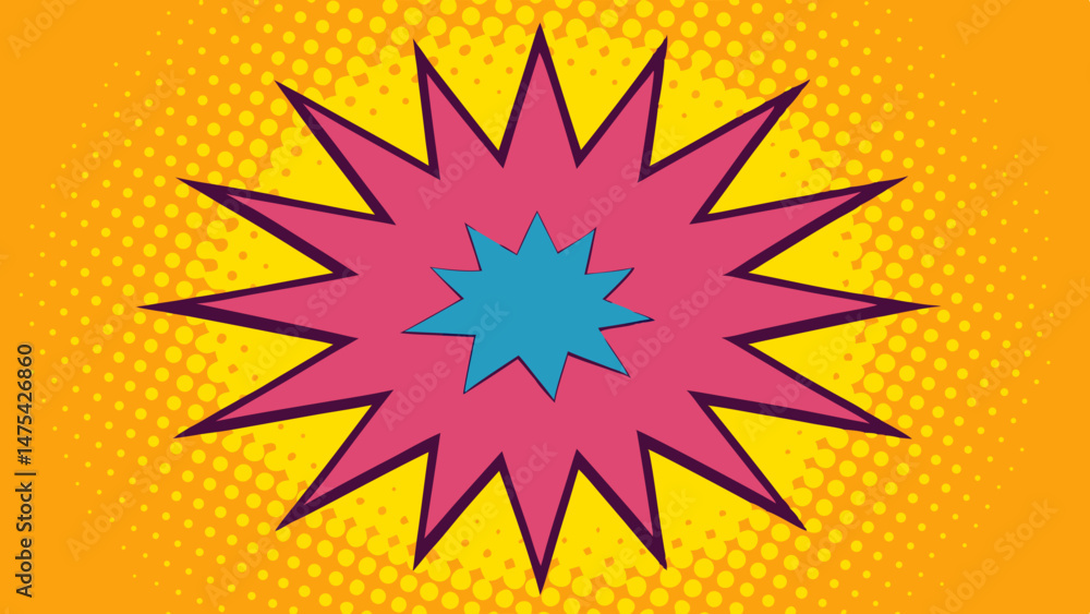 Fototapeta premium Pop Art Layout with Dotted Backdrop and Spiked Explosion - Vector template for ad, covers, posters