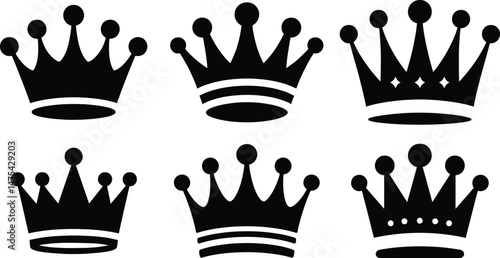 Collection of Simple Black Crown Icons for Royalty, Design, or Gaming Themes