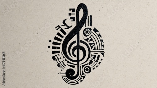 Intricate graphic design showcasing a musical treble clef.