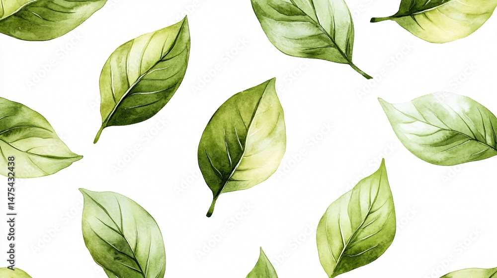 Fototapeta premium Tropical Green Leaves Watercolor Floral Seamless Pattern