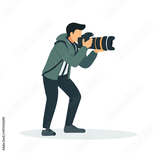 Photographer Flat vector, minimalist design, isolated on a white background.