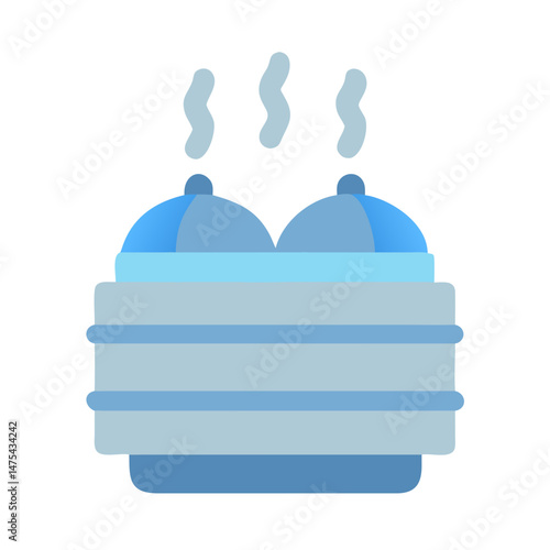 Steaming dim sum food in traditional bamboo steamer