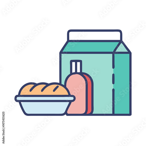 Icon graphic of dairy and baked goods delivery