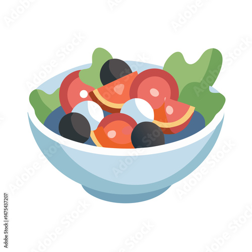 Vector graphic: healthy salad in a stylized bowl