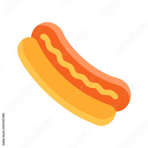 Cartoon Hot Dog with Mustard Isolated on Black