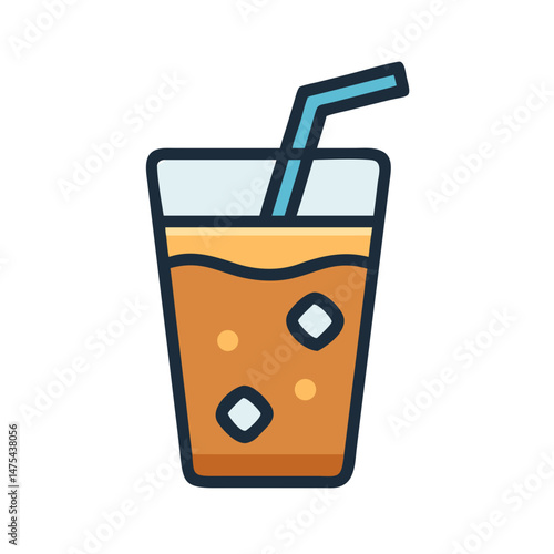 Iced drink in glass with straw vector illustration