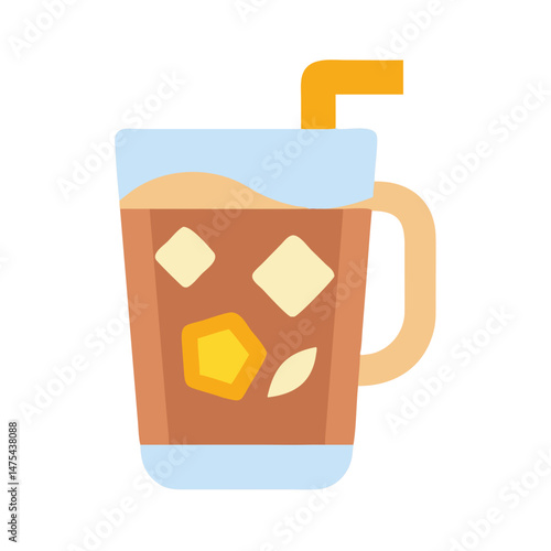 Iced Tea Illustration with Handle and Straw on Black