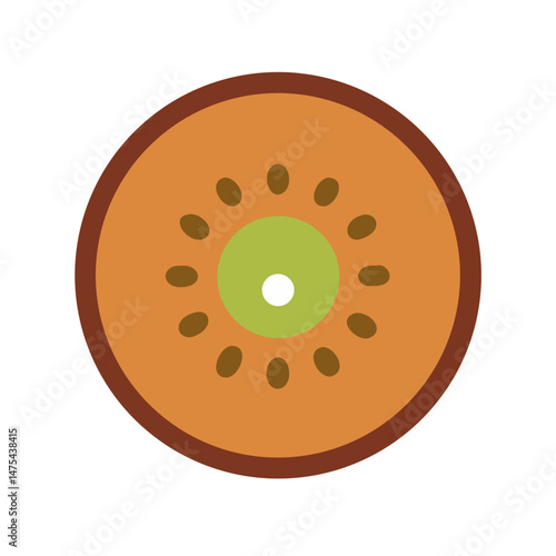 Isolated Cartoon Kiwi Slice on a Black Background