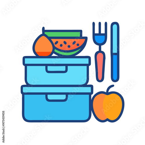 Healthy lunch box with fruit and cutlery vector